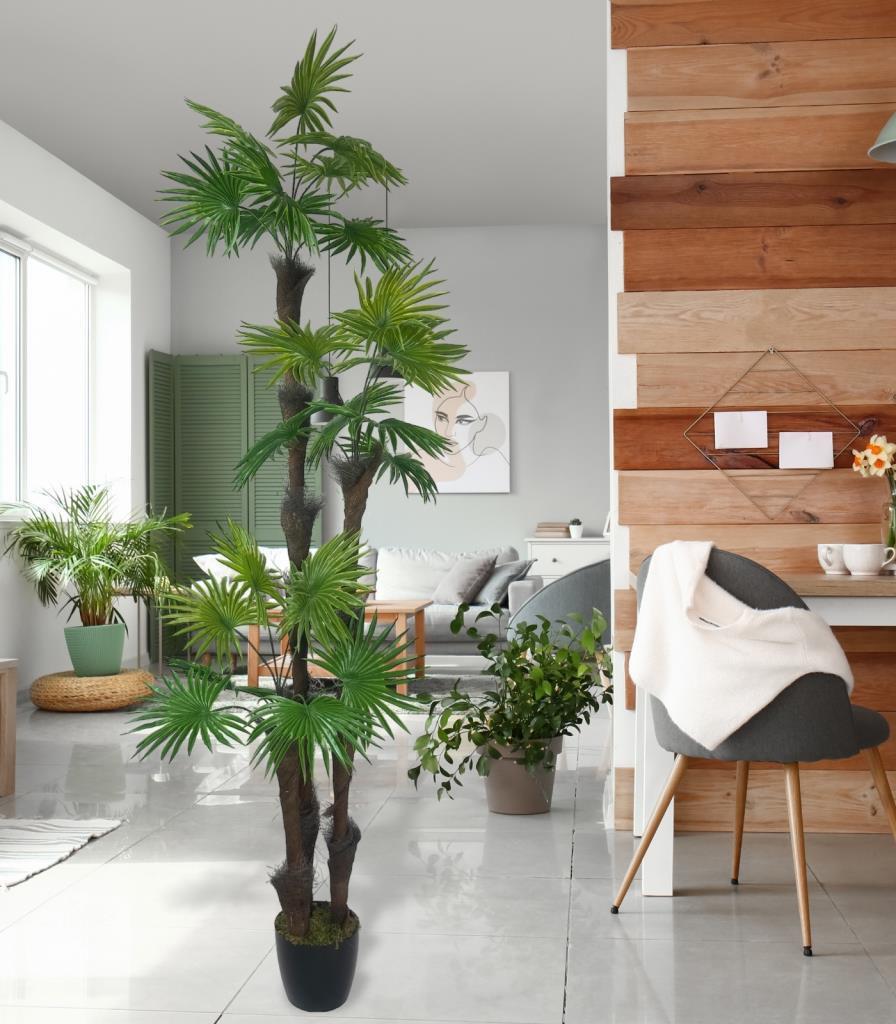 Yapay Ağaç Palmiye Fanpalm 3Katlı 24Yaprak Siyah Plastik Saksıda 165*65cm