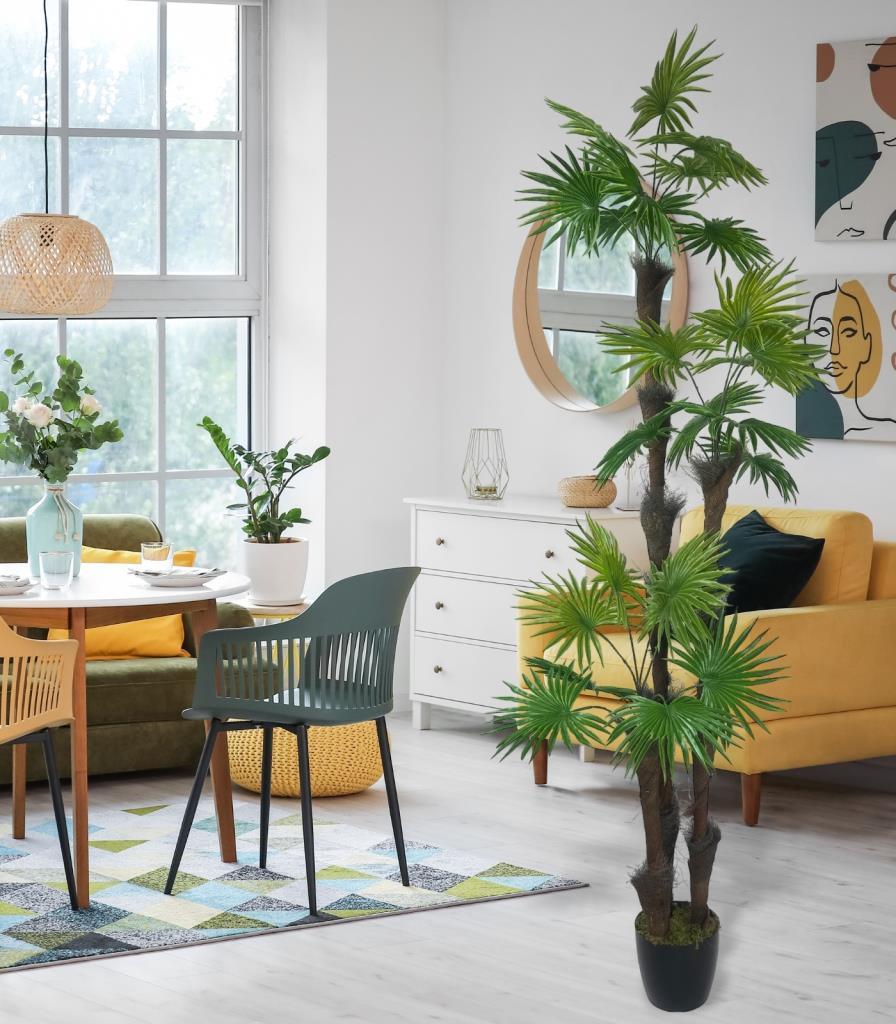 Yapay Ağaç Palmiye Fanpalm 3Katlı 24Yaprak Siyah Plastik Saksıda 165*65cm