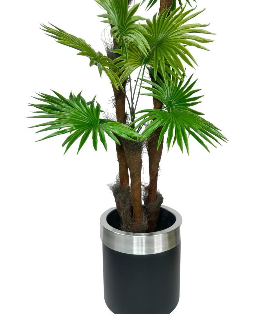Yapay Ağaç Palmiye Fanpalm 3Katlı 24Yaprak Gümüş Kemerli Siyah Saksıda 165*65cm