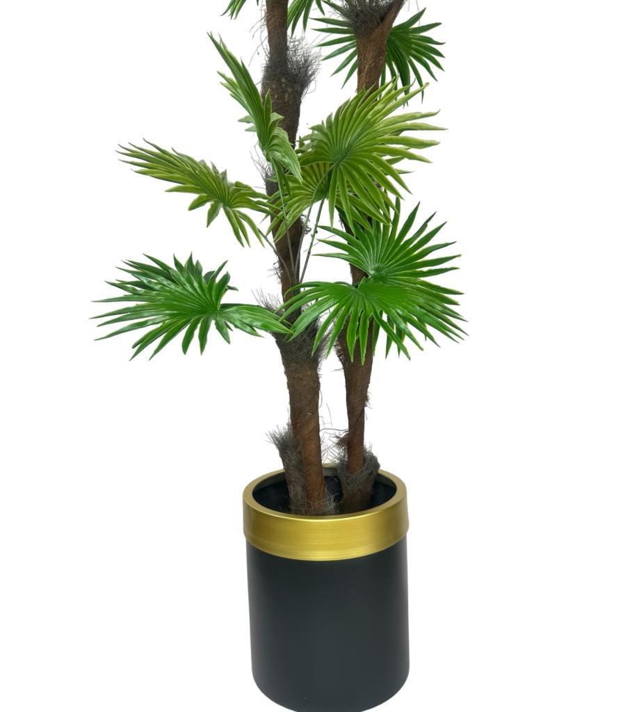 Yapay Ağaç Palmiye Fanpalm 3Katlı 24Yaprak Gold Kemerli Siyah Saksıda 165*65cm