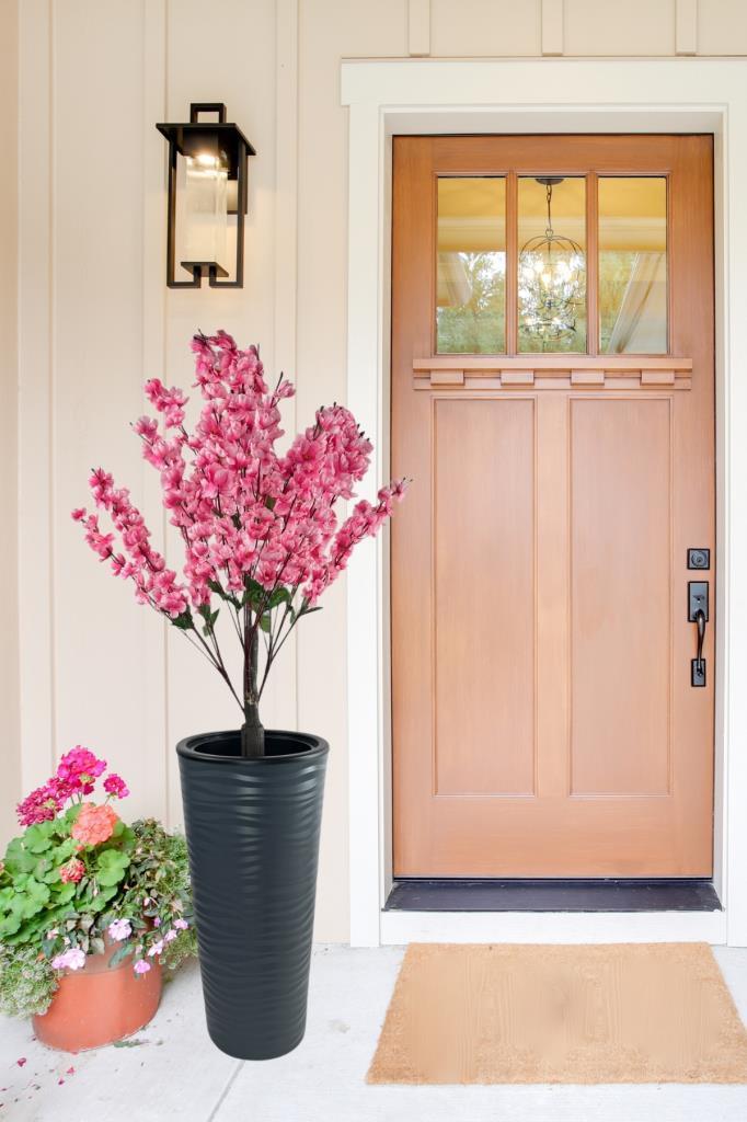 Yapay Ağaç Pembe Bahardalı Ağacı Antrasit Kumsal Vazoda 130cm Japon Kiraz Çiçeği