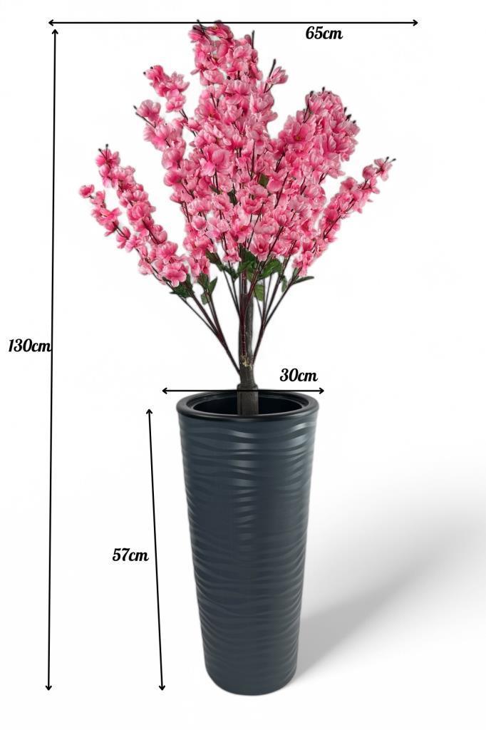 Yapay Ağaç Pembe Bahardalı Ağacı Antrasit Kumsal Vazoda 130cm Japon Kiraz Çiçeği