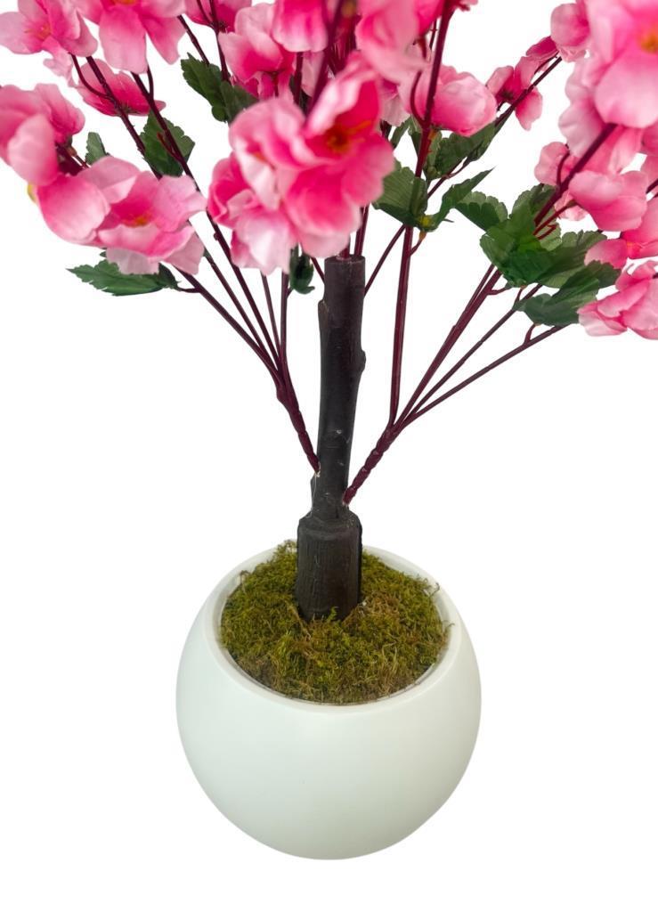 Yapay Ağaç Pembe Bahardalı Ağacı Beyaz Küre Saksıda 100cm Japon Kiraz Çiçeği