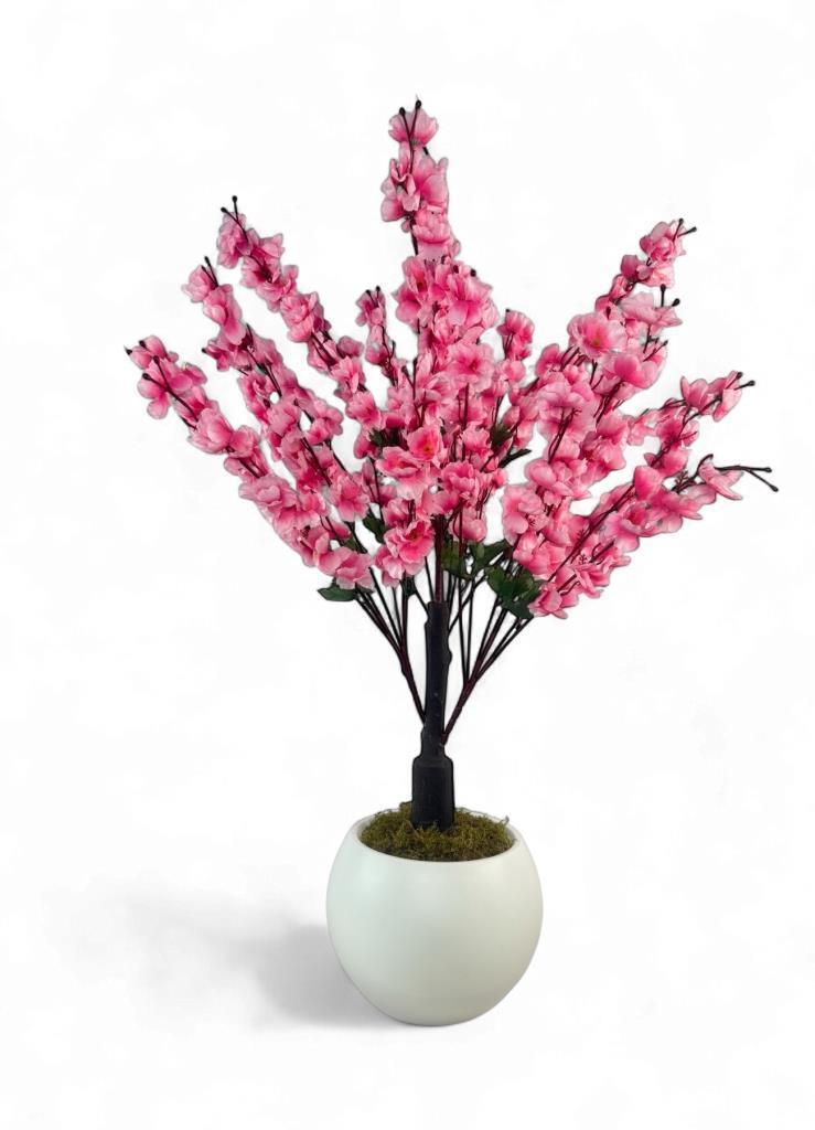 Yapay Ağaç Pembe Bahardalı Ağacı Beyaz Küre Saksıda 100cm Japon Kiraz Çiçeği