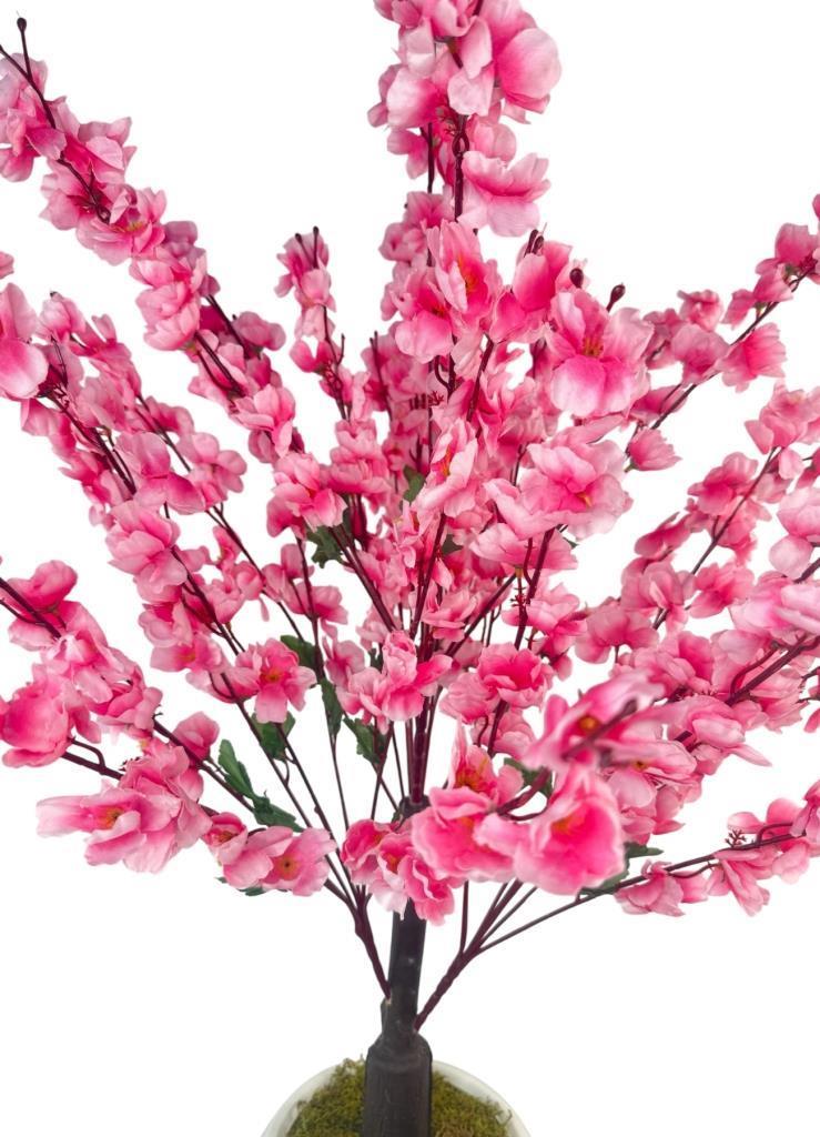 Yapay Ağaç Pembe Bahardalı Ağacı Beyaz Küre Saksıda 100cm Japon Kiraz Çiçeği