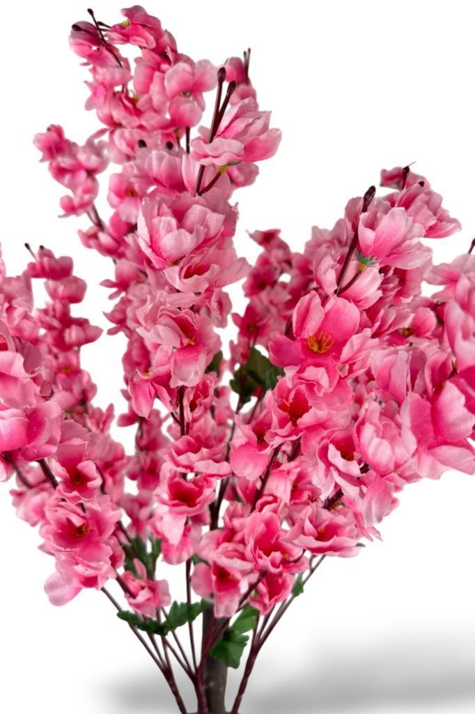Yapay Ağaç Pembe Bahardalı Ağacı Beyaz Kumsal Vazoda 130cm Japon Kiraz Çiçeği