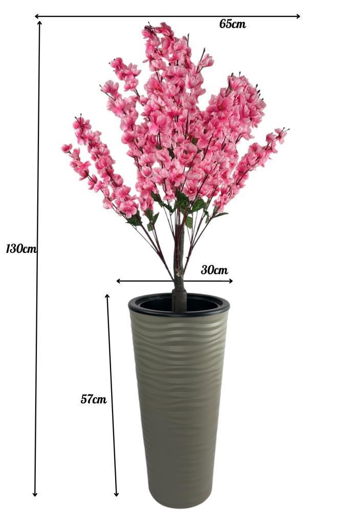 Yapay Ağaç Pembe Bahardalı Ağacı Dore Kumsal Vazoda 130cm Japon Kiraz Çiçeği