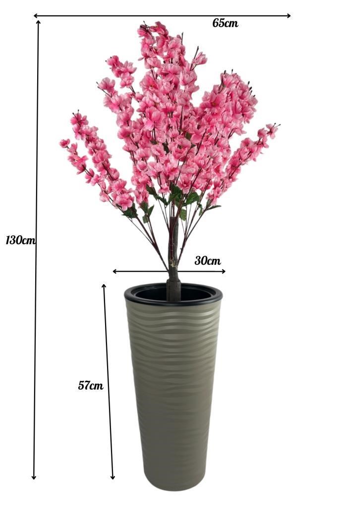 Yapay Ağaç Pembe Bahardalı Ağacı Dore Kumsal Vazoda 130cm Japon Kiraz Çiçeği