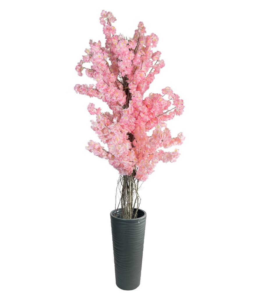 Yapay Ağaç Pembe Sakura Bahardalı Ağacı Siyah Uzun Kumsal Vazoda 200cm