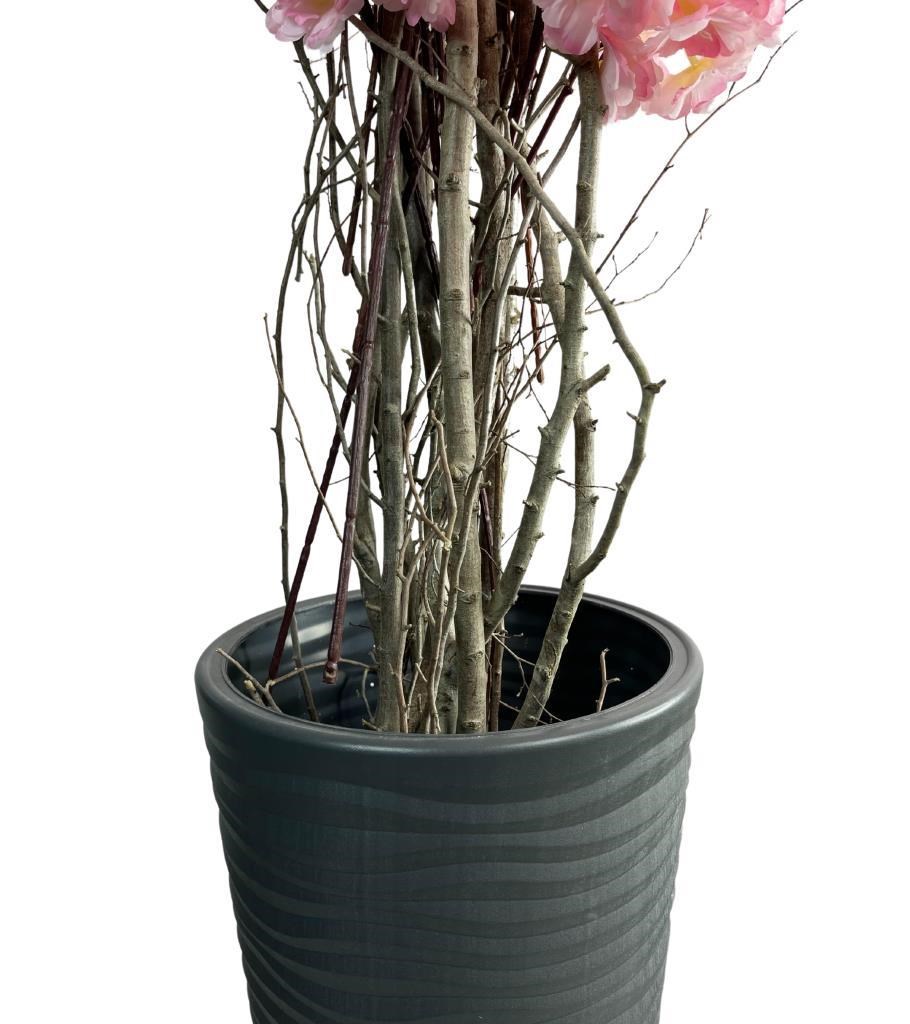 Yapay Ağaç Pembe Sakura Bahardalı Ağacı Siyah Uzun Kumsal Vazoda 200cm