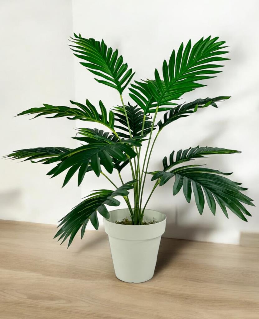 Yapay Ağaç Salon Bitkisi Areka Palmiye Krem Saksıda 60cm 12 Yaprak Plastik