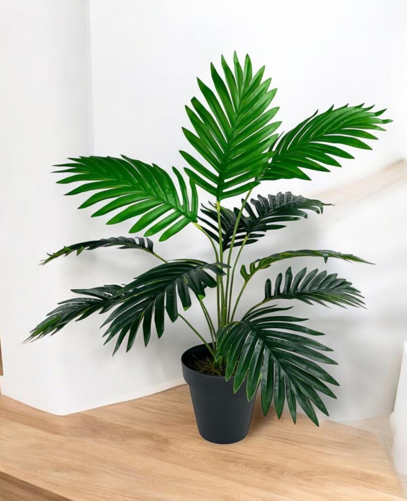 Yapay Ağaç Salon Bitkisi Areka Palmiye Siyah Saksıda 60cm 12 Yaprak Plastik