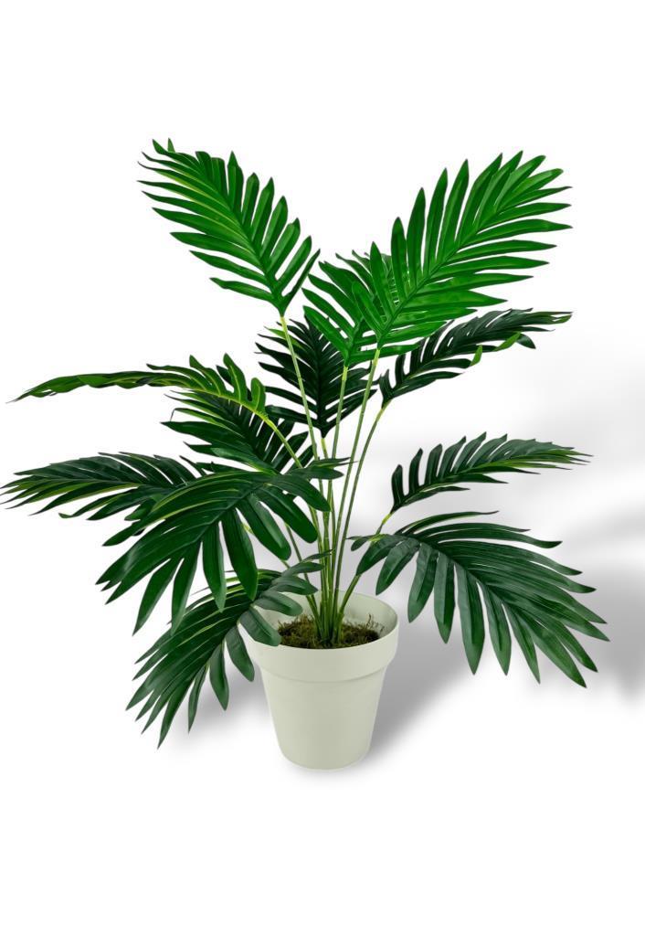 Yapay Ağaç Salon Bitkisi Areka Palmiye Krem Saksıda 60cm 12 Yaprak Plastik