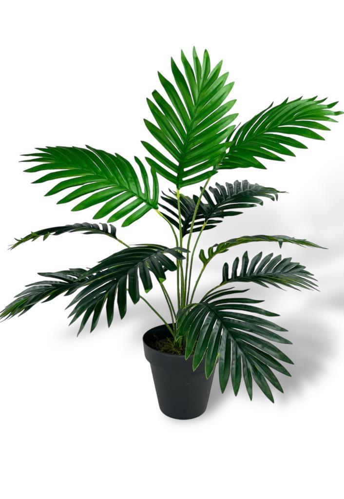 Yapay Ağaç Salon Bitkisi Areka Palmiye Siyah Saksıda 60cm 12 Yaprak Plastik
