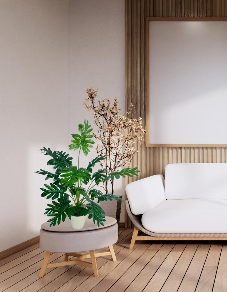 Yapay Ağaç Salon Bitkisi Syngonium 70 cm 18 Yaprak Beyaz Saksıda