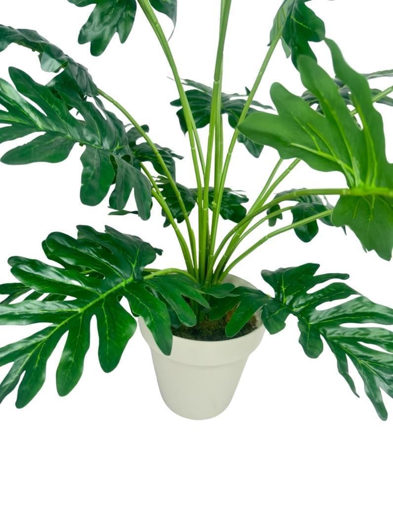 Yapay Ağaç Salon Bitkisi Syngonium 70 cm 18 Yaprak Beyaz Saksıda