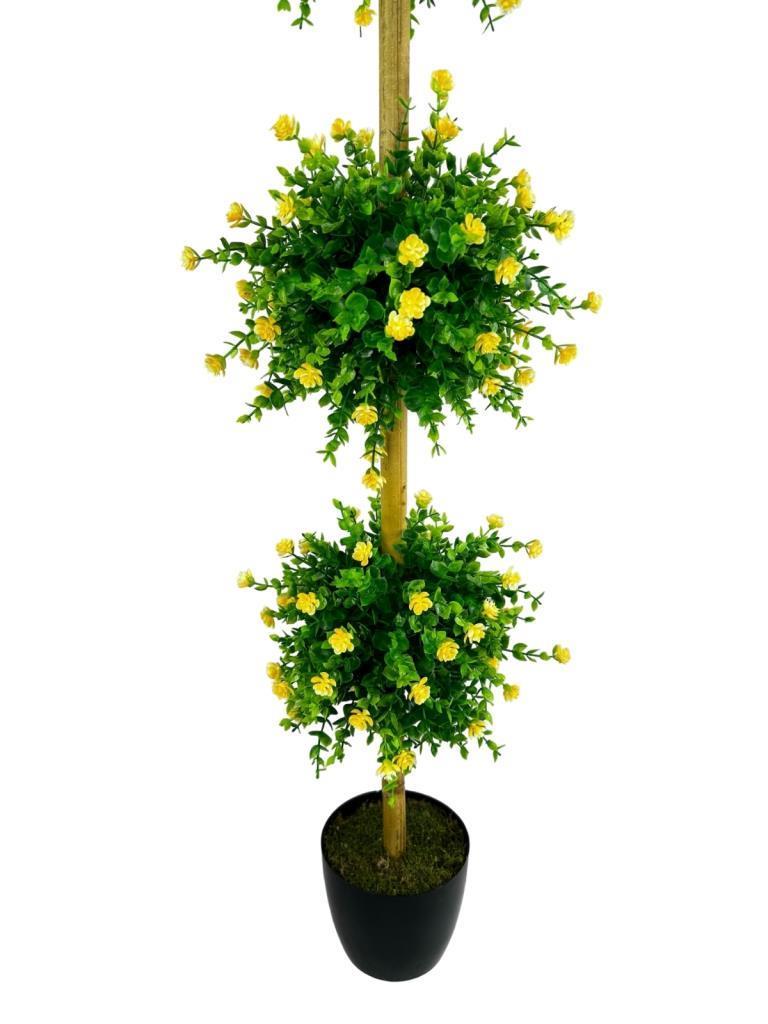Yapay Ağaç Sarı Mineli Şimşir Top Siyah Saksılı 115*30cm 