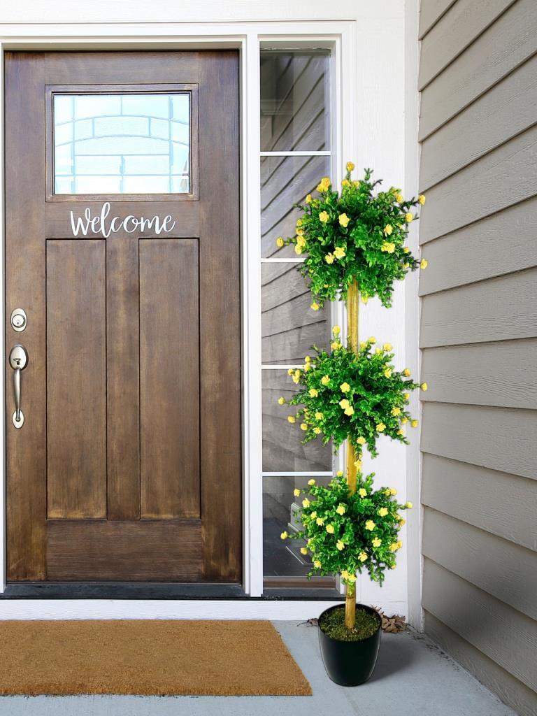 Yapay Ağaç Sarı Mineli Şimşir Top Siyah Saksılı 115*30cm 