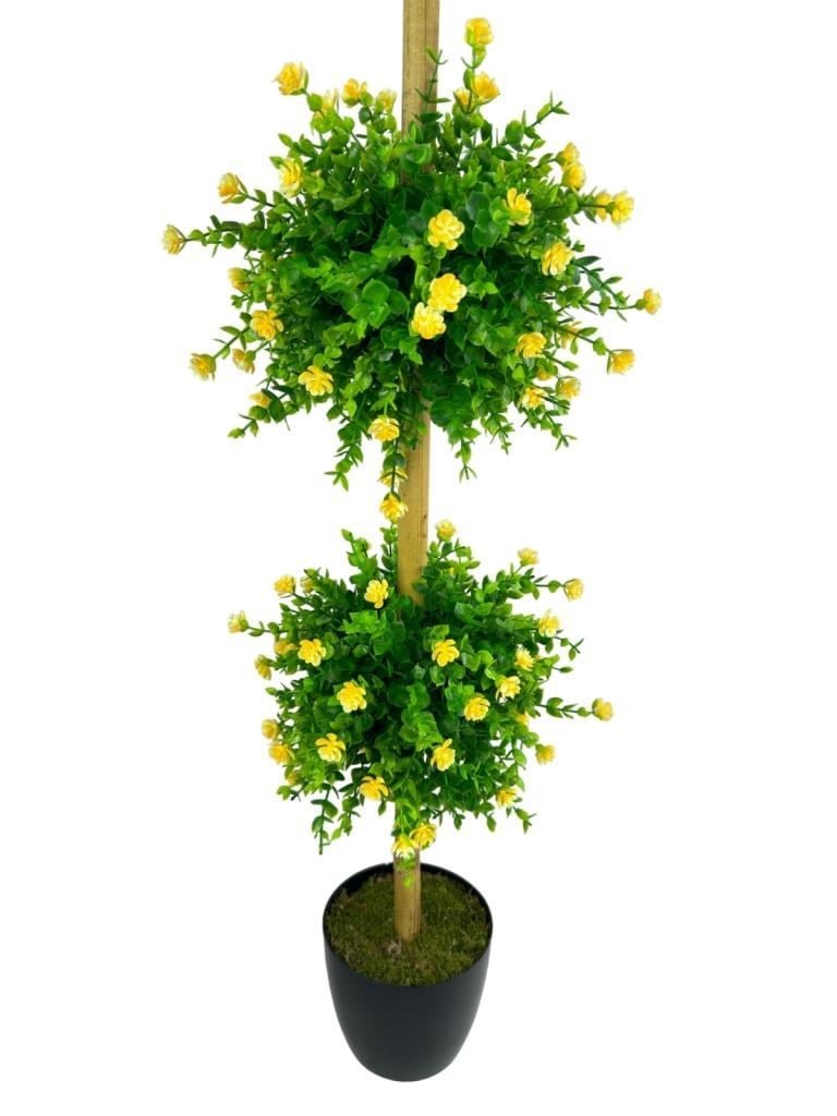 Yapay Ağaç Sarı Mineli Şimşir Top Siyah Saksılı 115*30cm 