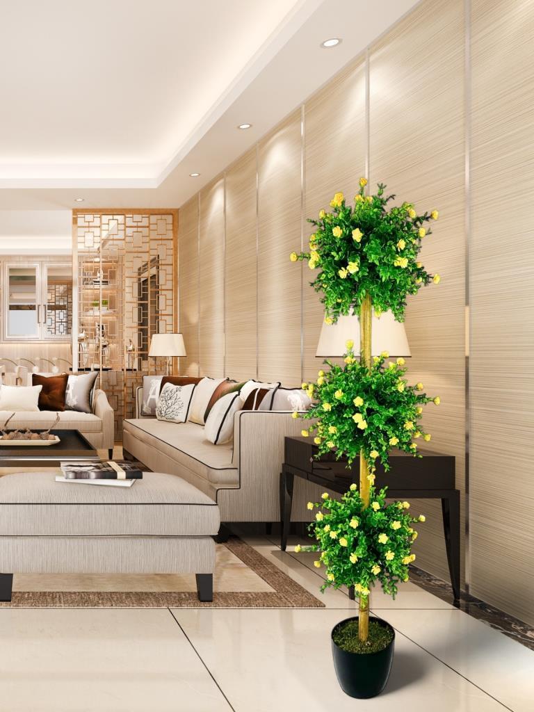 Yapay Ağaç Sarı Mineli Şimşir Top Siyah Saksılı 115*30cm 