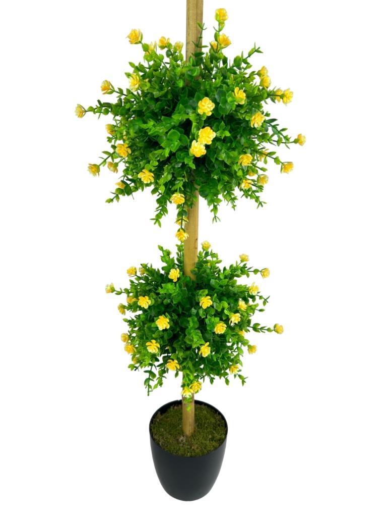 Yapay Ağaç Sarı Mineli Şimşir Top Siyah Saksılı 115*30cm 