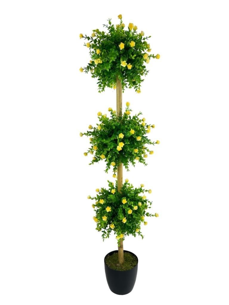 Yapay Ağaç Sarı Mineli Şimşir Top Siyah Saksılı 115*30cm 