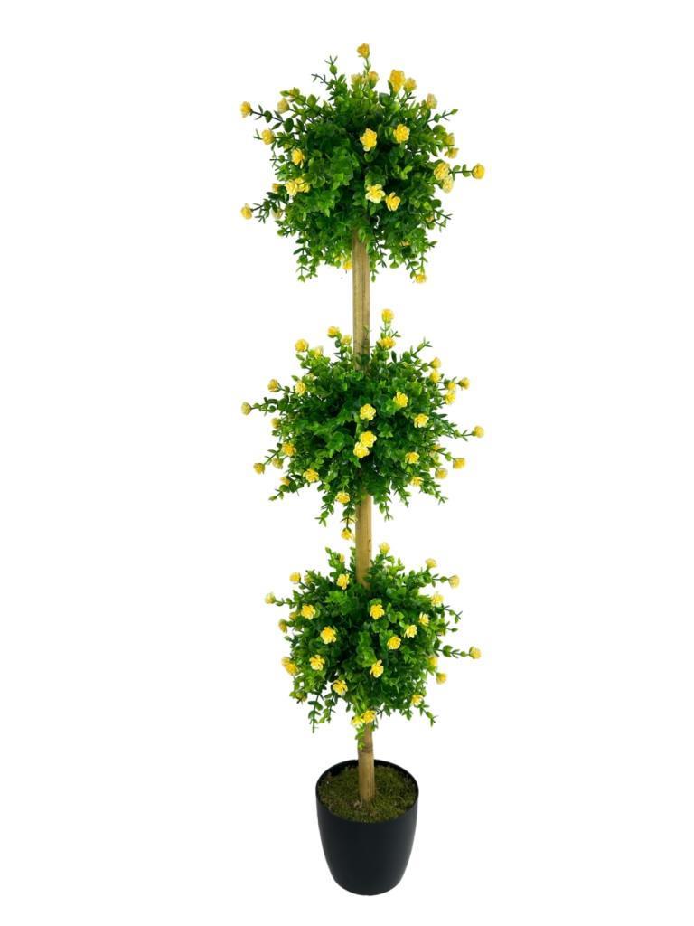 Yapay Ağaç Sarı Mineli Şimşir Top Siyah Saksılı 115*30cm 