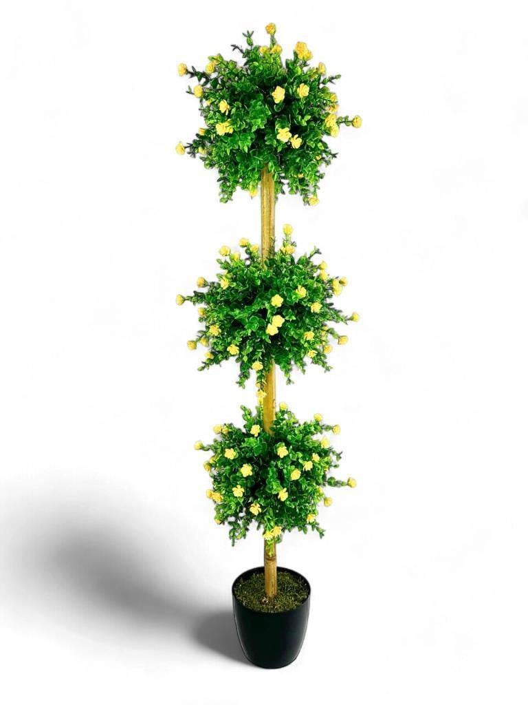 Yapay Ağaç Sarı Mineli Şimşir Top Siyah Saksılı 115*30cm 