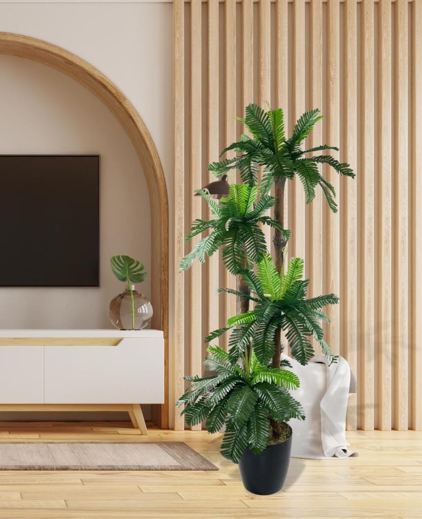 Yapay Ağaç Sıkas Palmiye 4Katlı 84Yaprak 150cm Salon Çiçeği Yapay Çiçek