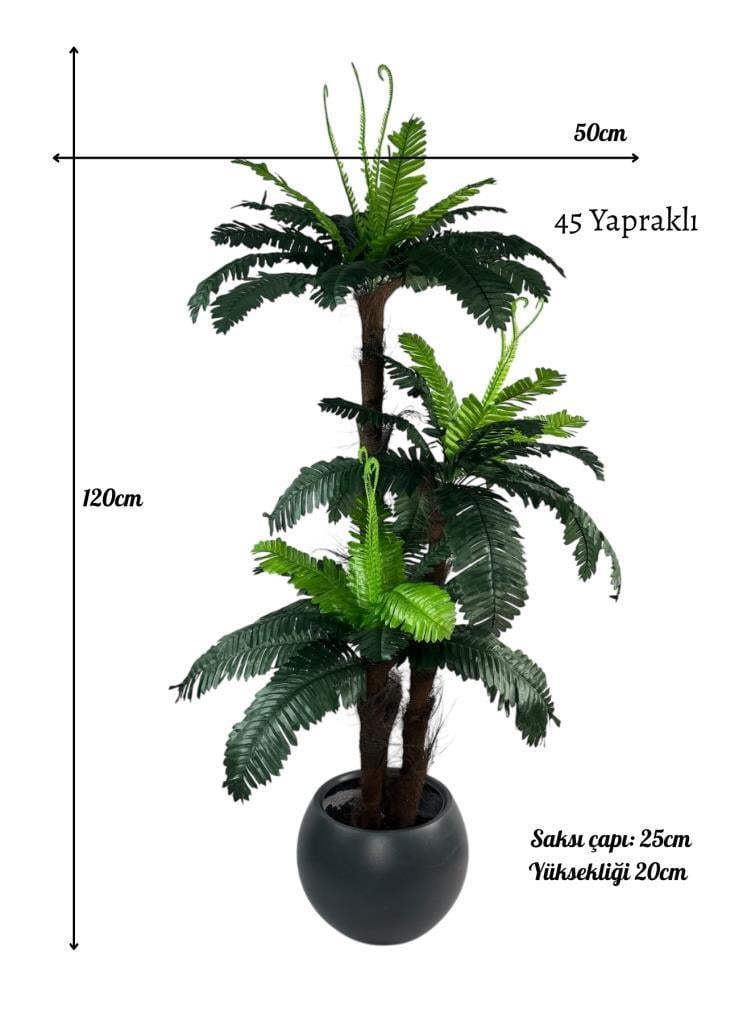 Yapay Ağaç Sıkas Palmiye Ağacı Antrasit Küre Saksıda 120*50cm 45 Yapraklı
