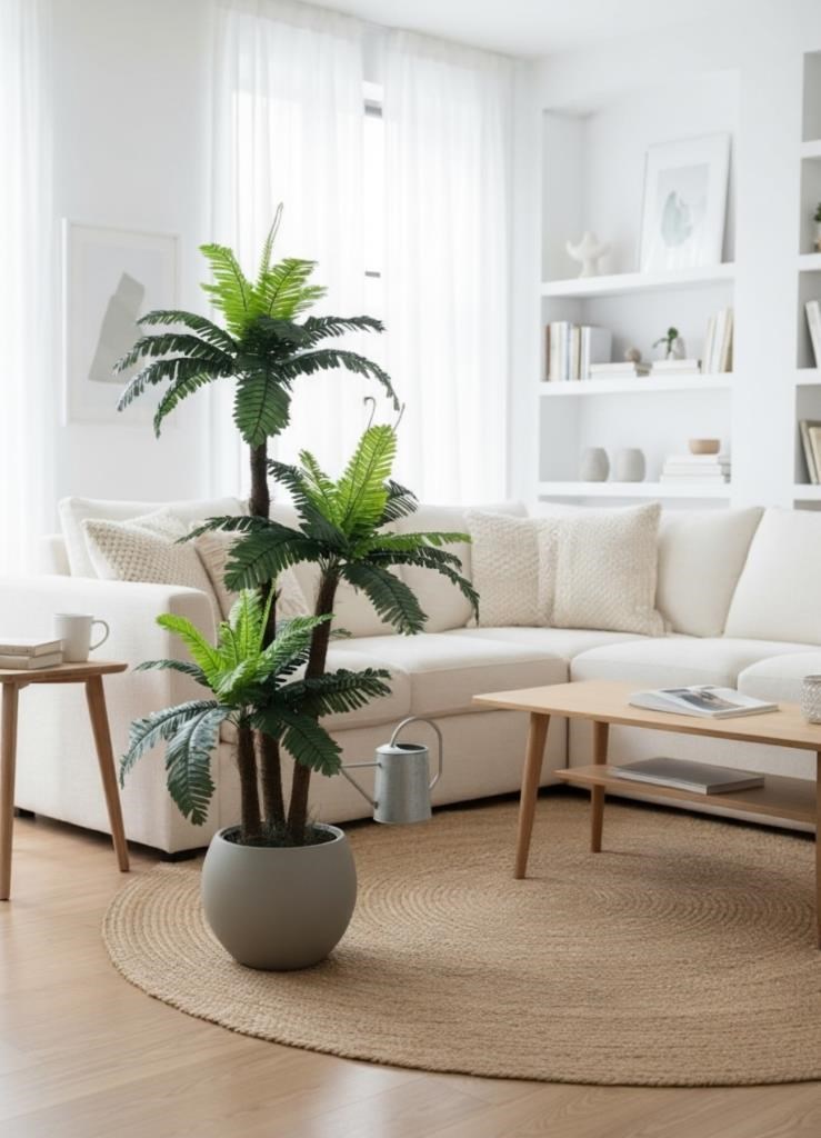 Yapay Ağaç Sıkas Palmiye Ağacı Mokka Küre Saksıda 120*50cm 45 Yapraklı