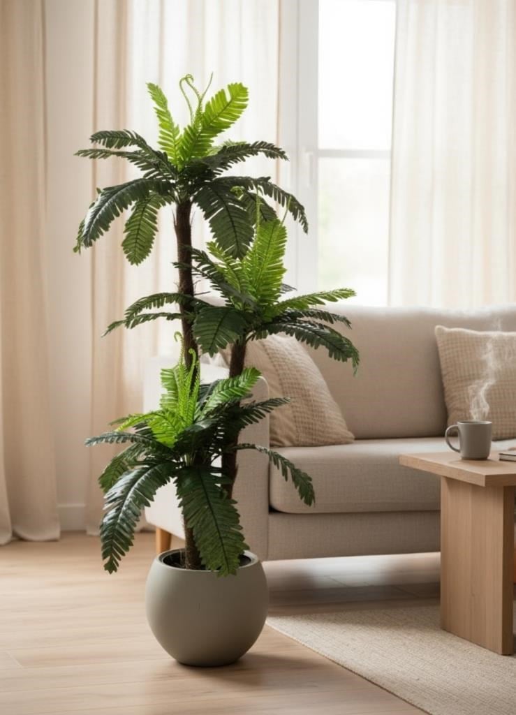 Yapay Ağaç Sıkas Palmiye Ağacı Mokka Küre Saksıda 120*50cm 45 Yapraklı