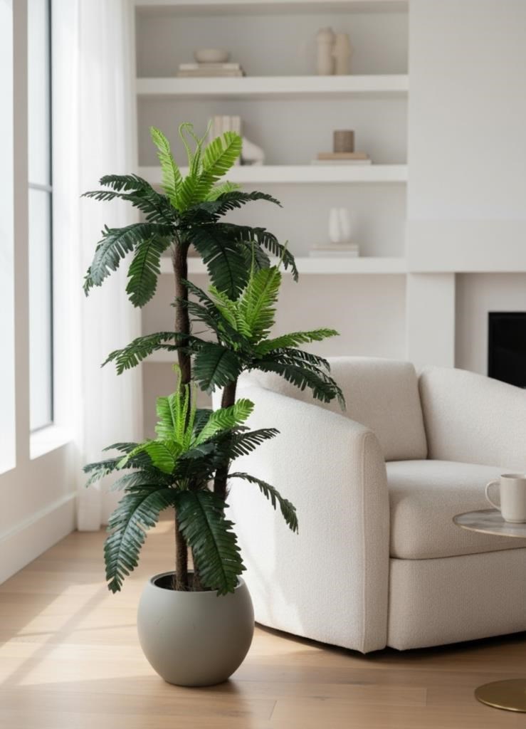 Yapay Ağaç Sıkas Palmiye Ağacı Mokka Küre Saksıda 120*50cm 45 Yapraklı