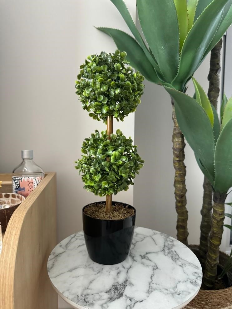 Yapay Ağaç Şimşir Top 2 Toplu 12x40cm Siyah Saksıda 