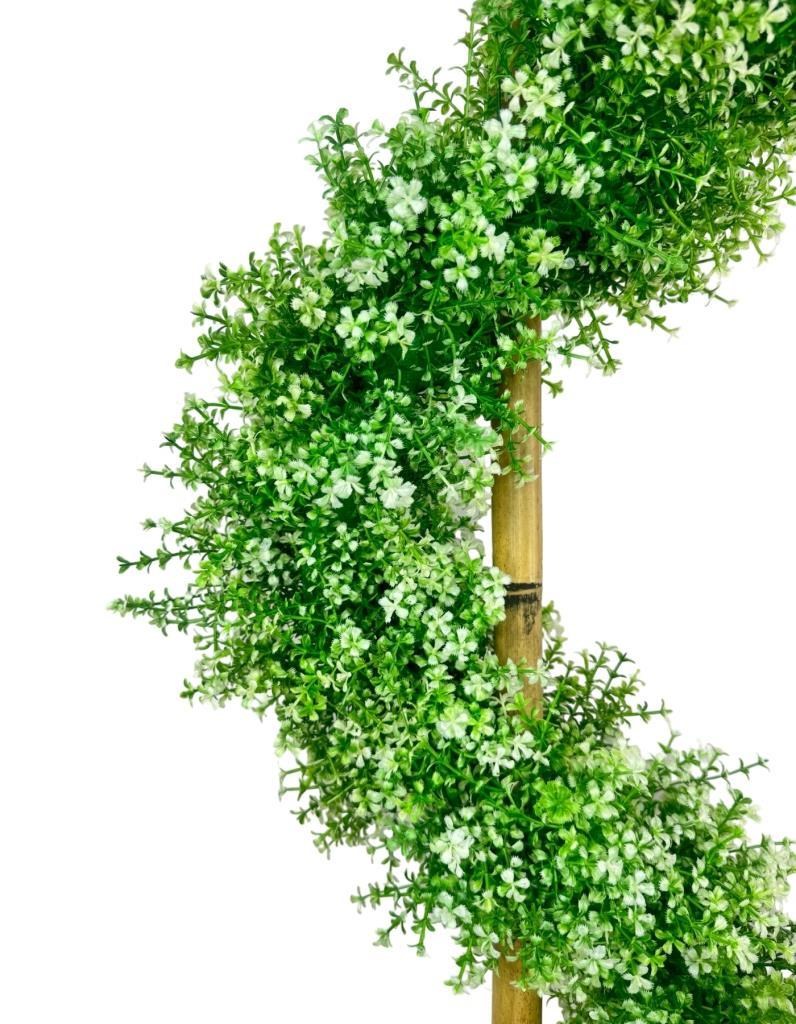 Yapay Ağaç Spiral Beyaz Yonca Şimşir Ağacı 160cm Bambu Saplı Salon Bitkisi