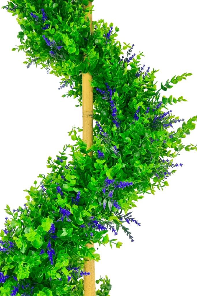 Yapay Ağaç Spiral Mor Lavanta Şimşir Ağacı 160cm Bambu Saplı Salon Bitkisi