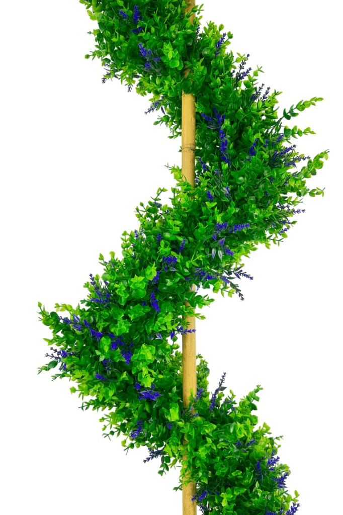 Yapay Ağaç Spiral Mor Lavanta Şimşir Ağacı 160cm Bambu Saplı Salon Bitkisi