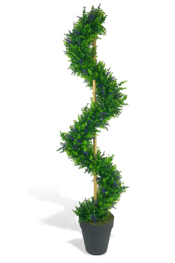 Yapay Ağaç Spiral Mor Lavanta Şimşir Ağacı 160cm Bambu Saplı Salon Bitkisi
