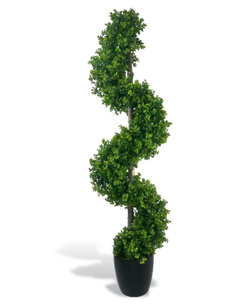 Yapay Ağaç Spiral Şimşir Ağacı 130cm Salon Bitkisi Düz Yeşil 