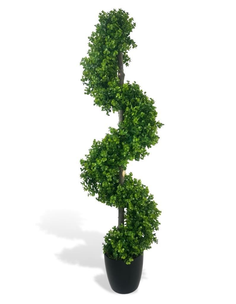 Yapay Ağaç Spiral Şimşir Ağacı 130cm Salon Bitkisi Düz Yeşil 