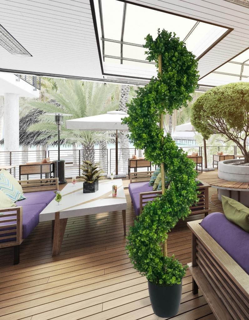 Yapay Ağaç Spiral Şimşir Ağacı 160cm Bambu Saplı Salon Bitkisi Düz Yeşil 