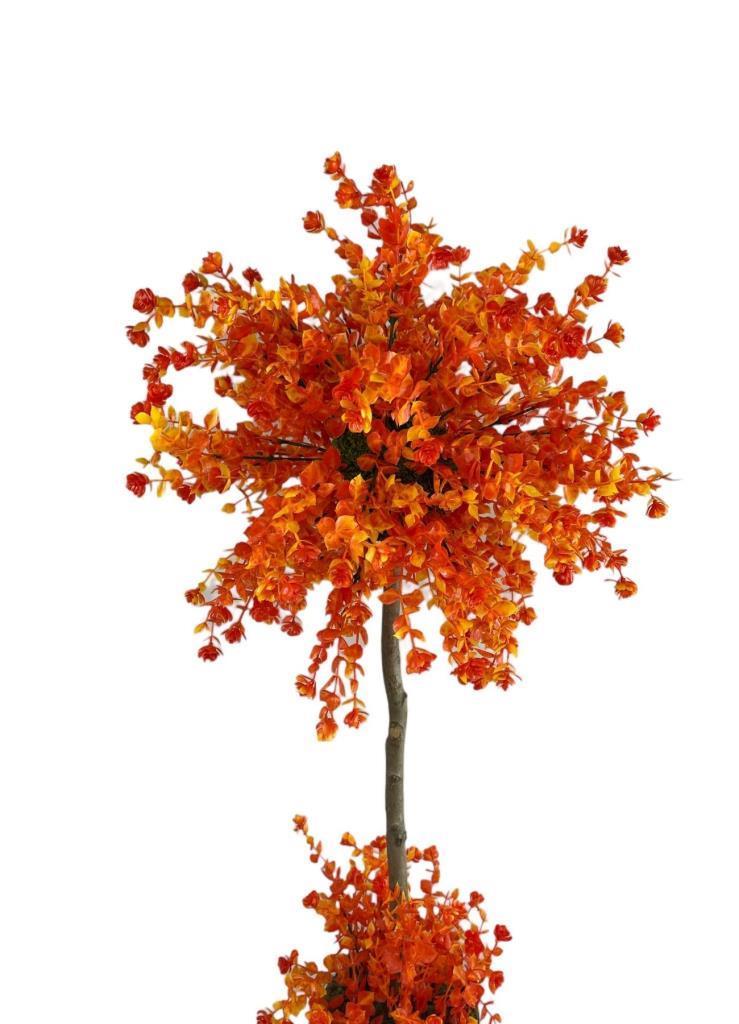 Yapay Ağaç Turuncu Top Kafalı Lotus Ağacı Beyaz Saksılı 90cm