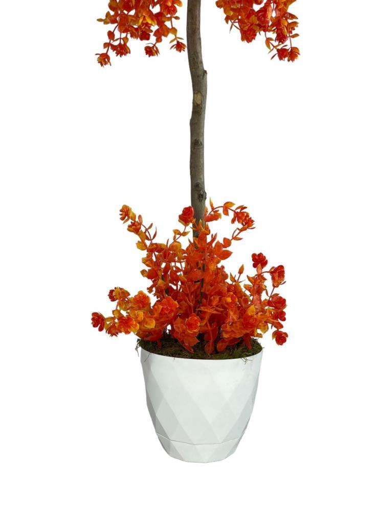 Yapay Ağaç Turuncu Top Kafalı Lotus Ağacı Beyaz Saksılı 90cm