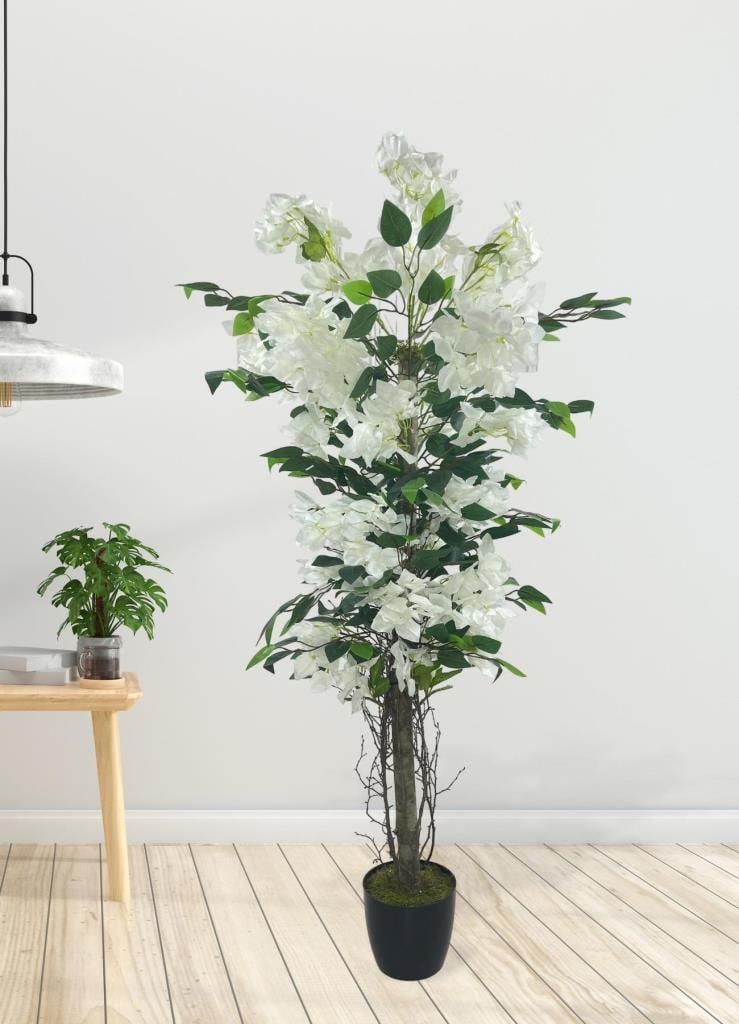 Yapay Ağaç Yapraklı Beyaz Begonvil Ağacı 120*55cm Doğal Görünümlü Yapay Ağaç 