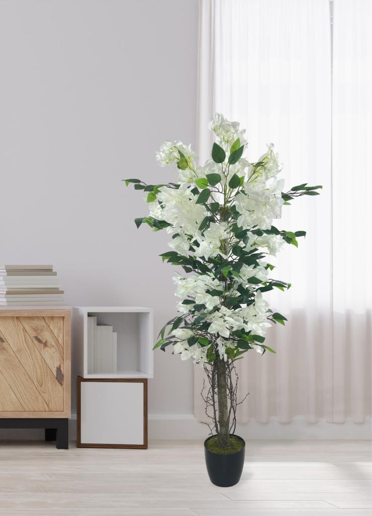 Yapay Ağaç Yapraklı Beyaz Begonvil Ağacı 120*55cm Doğal Görünümlü Yapay Ağaç 