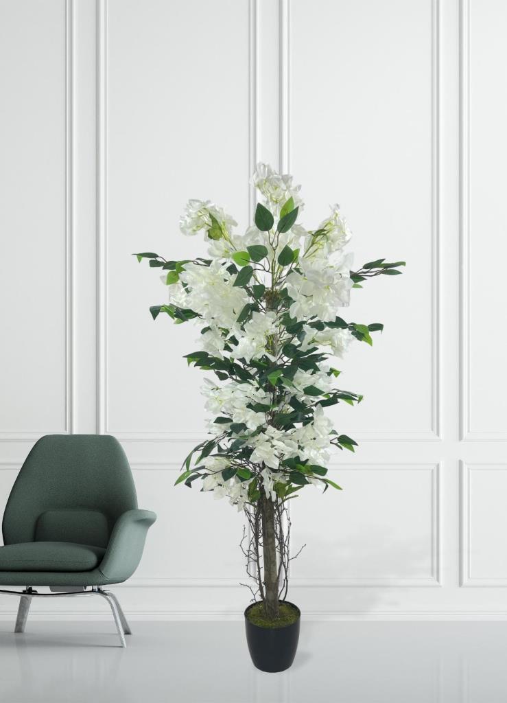 Yapay Ağaç Yapraklı Beyaz Begonvil Ağacı 120*55cm Doğal Görünümlü Yapay Ağaç 