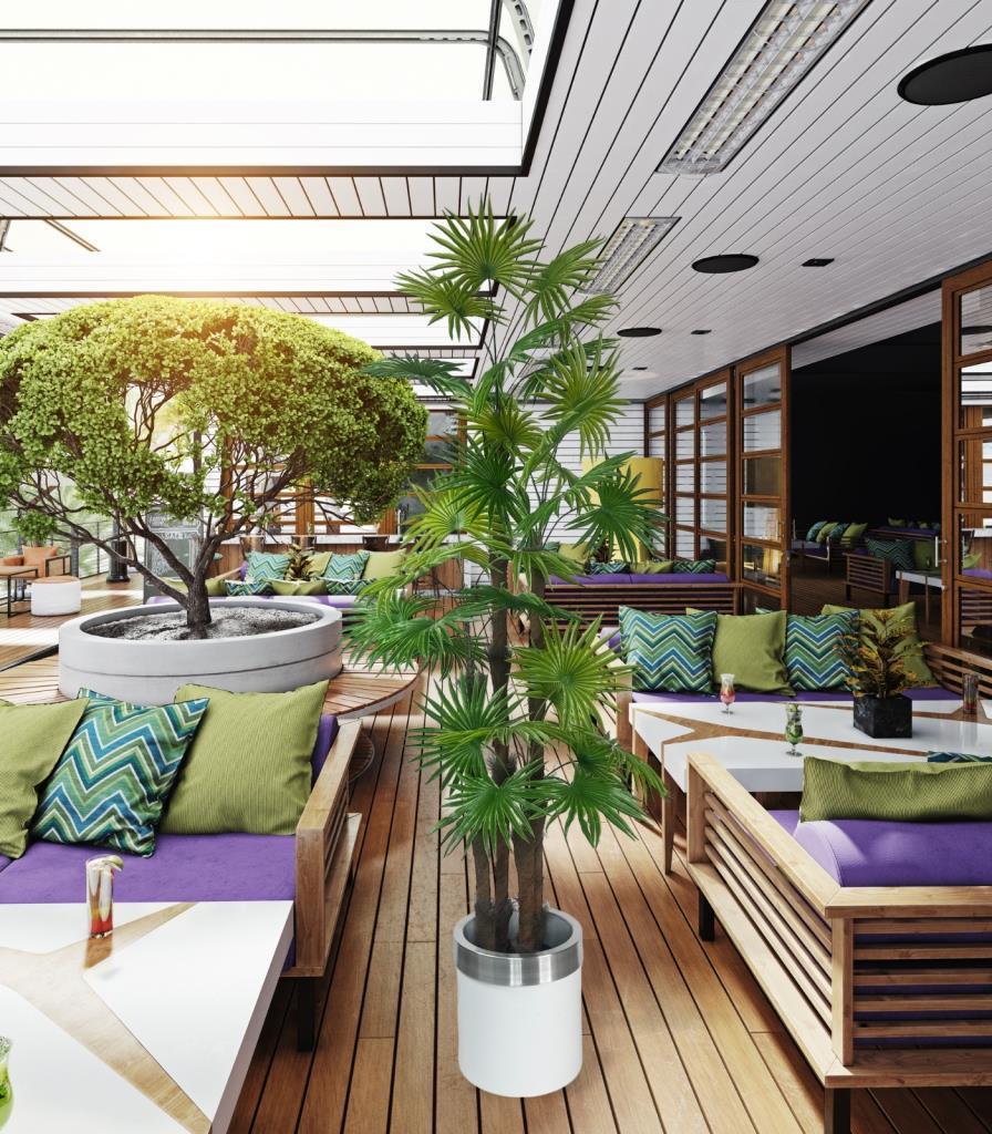 Yapay Ağaç Yelpaze Palmiye 4Katlı Fanpalm 32 Yaprak Gümüş Kemerli Beyaz Saksıda 170*65cm