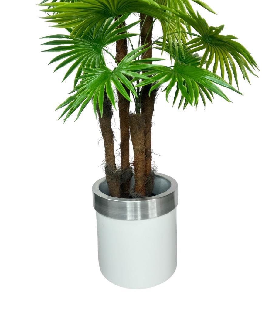Yapay Ağaç Yelpaze Palmiye 4Katlı Fanpalm 32 Yaprak Gümüş Kemerli Beyaz Saksıda 170*65cm