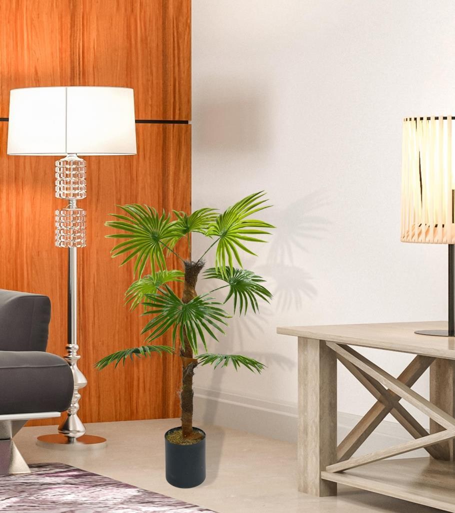 Yapay Ağaç Yelpaze Palmiye 8 Yaprak 85*55cm Siyah Aleminyum Saksı