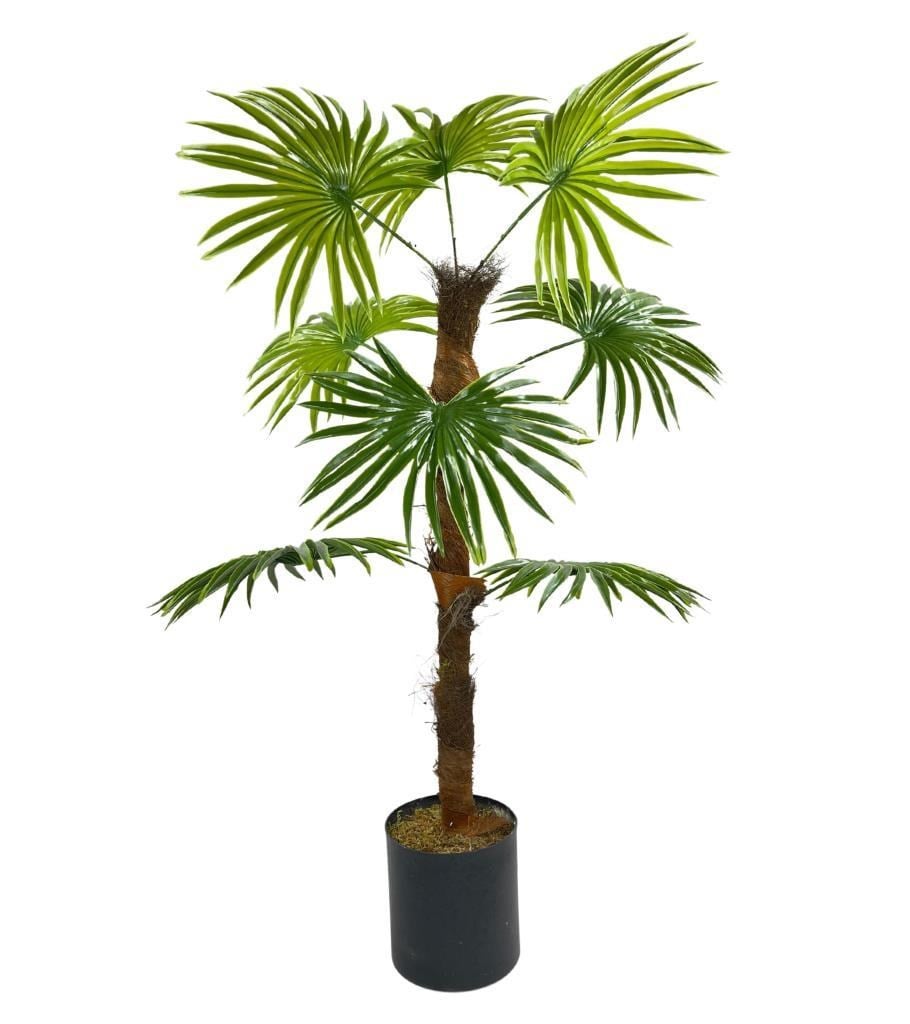 Yapay Ağaç Yelpaze Palmiye 8 Yaprak 85*55cm Siyah Aleminyum Saksı